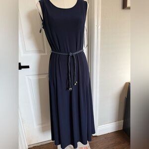 Nina Leonard Navy Braided Tie Maxi Dress